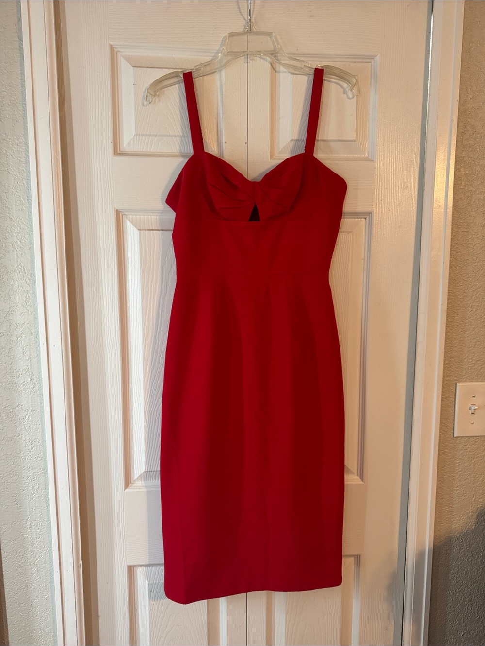 Sleek Red Bow-Detail Sheath Dress